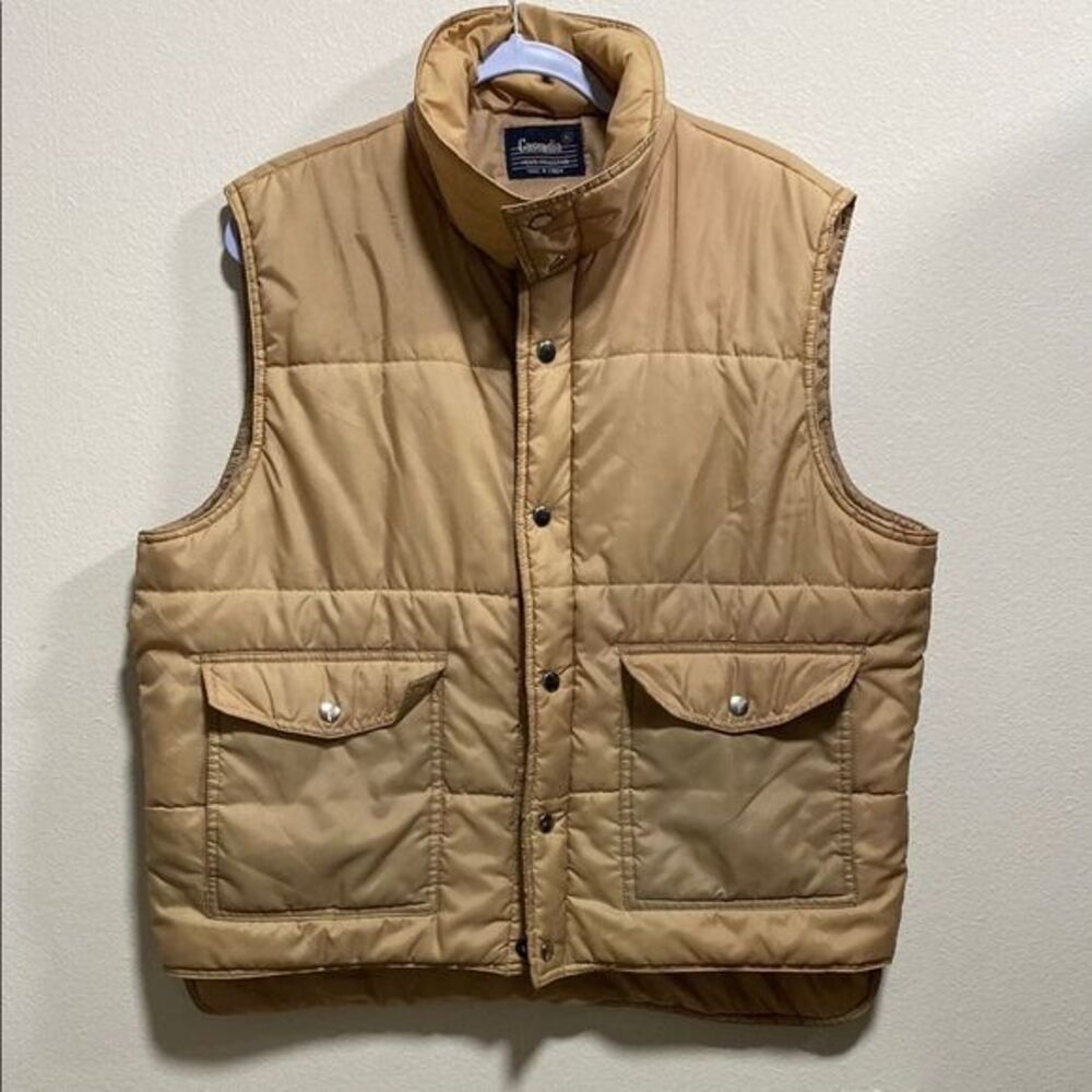 Cascadia‎ Men’s Collection Tan Insulated Puffer Vest XL Vintage Nylon Snap Zip - Picture 3 of 12